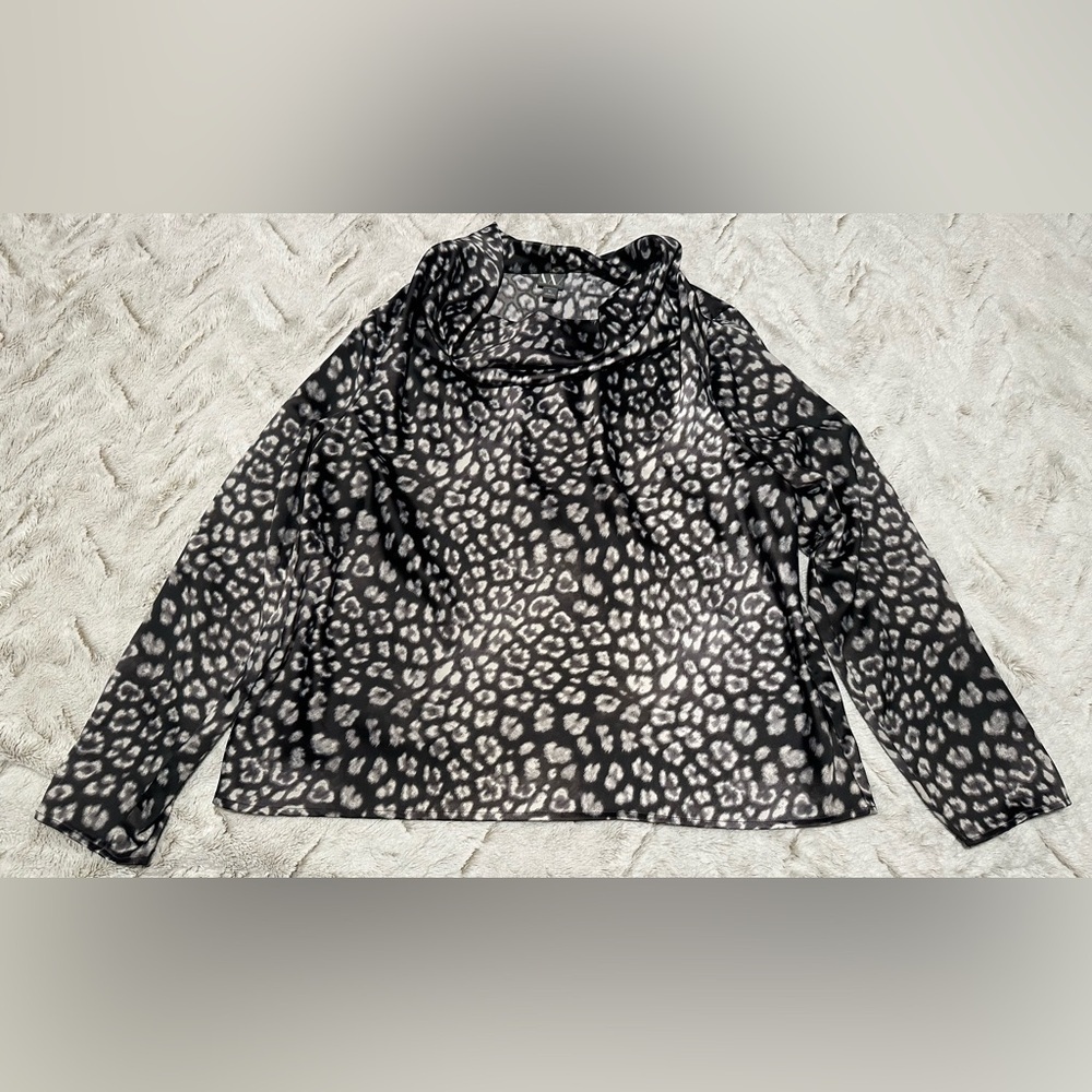 Worthington Animal Print Long Sleeve Cowl Neck Blouse